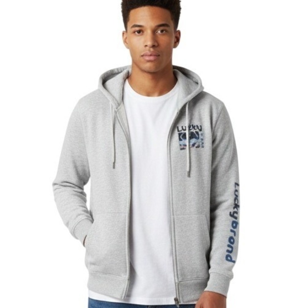 Lucky Brand Kids Gray Sherpa Lined Zip Up Hoodie Jacket Boy Girls L 14 16 Casual